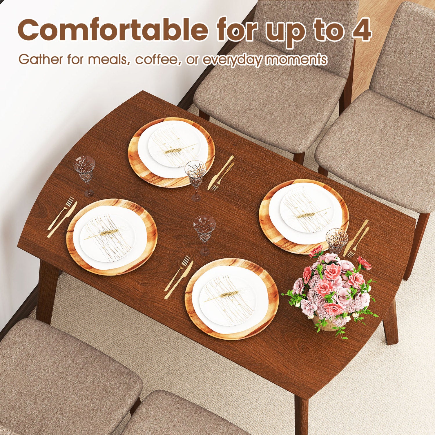 5-Piece Kitchen Table and Upholstered Chairs-Light Brown