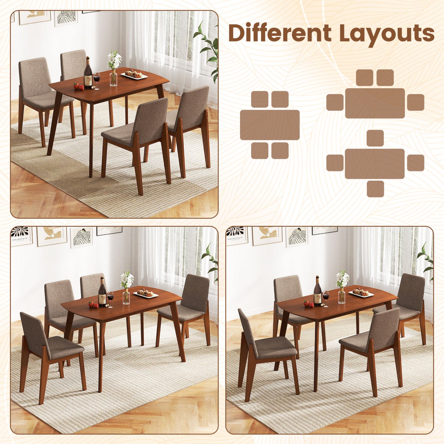 5-Piece Kitchen Table and Upholstered Chairs-Light Brown