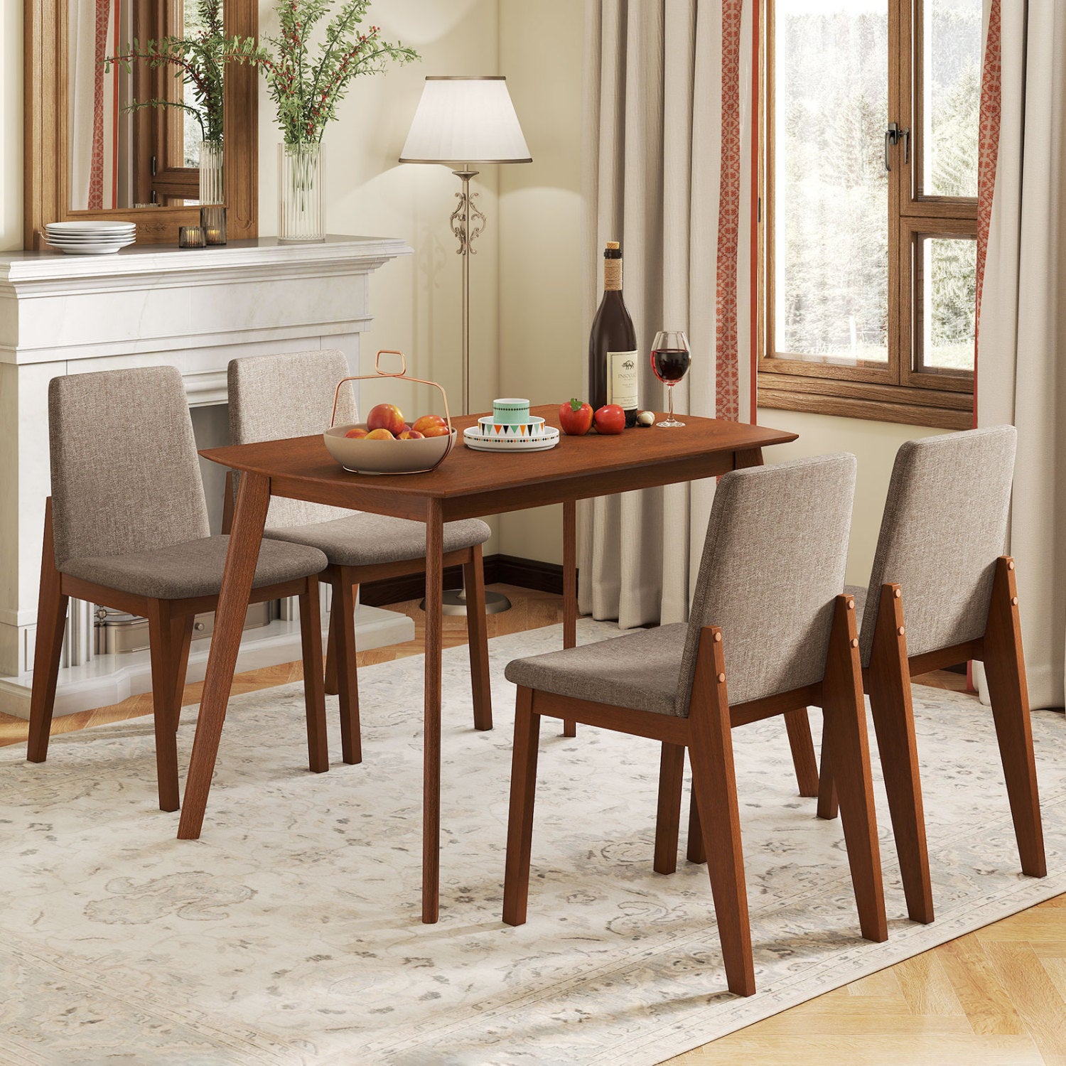 5-Piece Kitchen Table and Upholstered Chairs-Light Brown