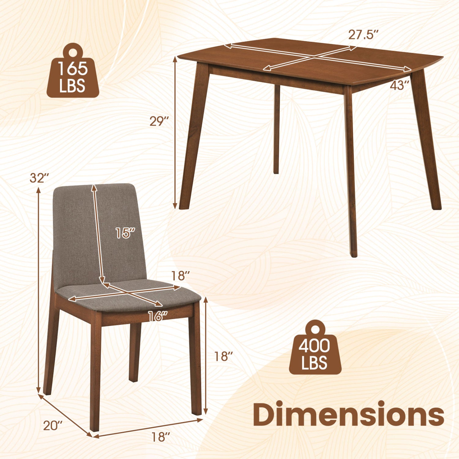 5-Piece Kitchen Table and Upholstered Chairs-Light Brown