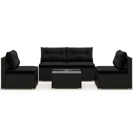 5-Piece Outdoor Patio Furniture Set with Cushions and Coffee Table-Black