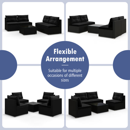 5-Piece Outdoor Patio Furniture Set with Cushions and Coffee Table-Black