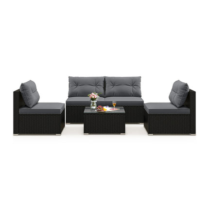 5-Piece Outdoor Patio Furniture Set with Cushions and Coffee Table-Gray