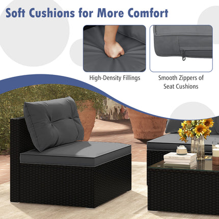 5-Piece Outdoor Patio Furniture Set with Cushions and Coffee Table-Gray