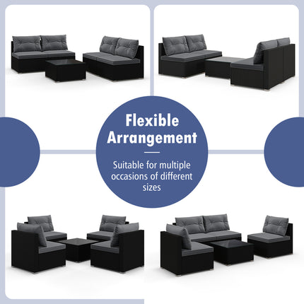 5-Piece Outdoor Patio Furniture Set with Cushions and Coffee Table-Gray