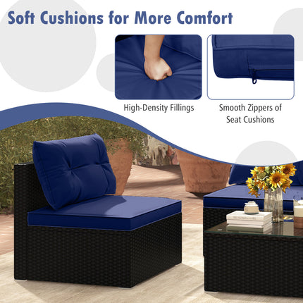 5-Piece Outdoor Patio Furniture Set with Cushions and Coffee Table-Navy