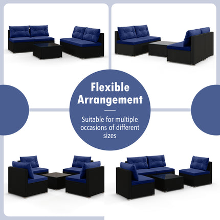 5-Piece Outdoor Patio Furniture Set with Cushions and Coffee Table-Navy