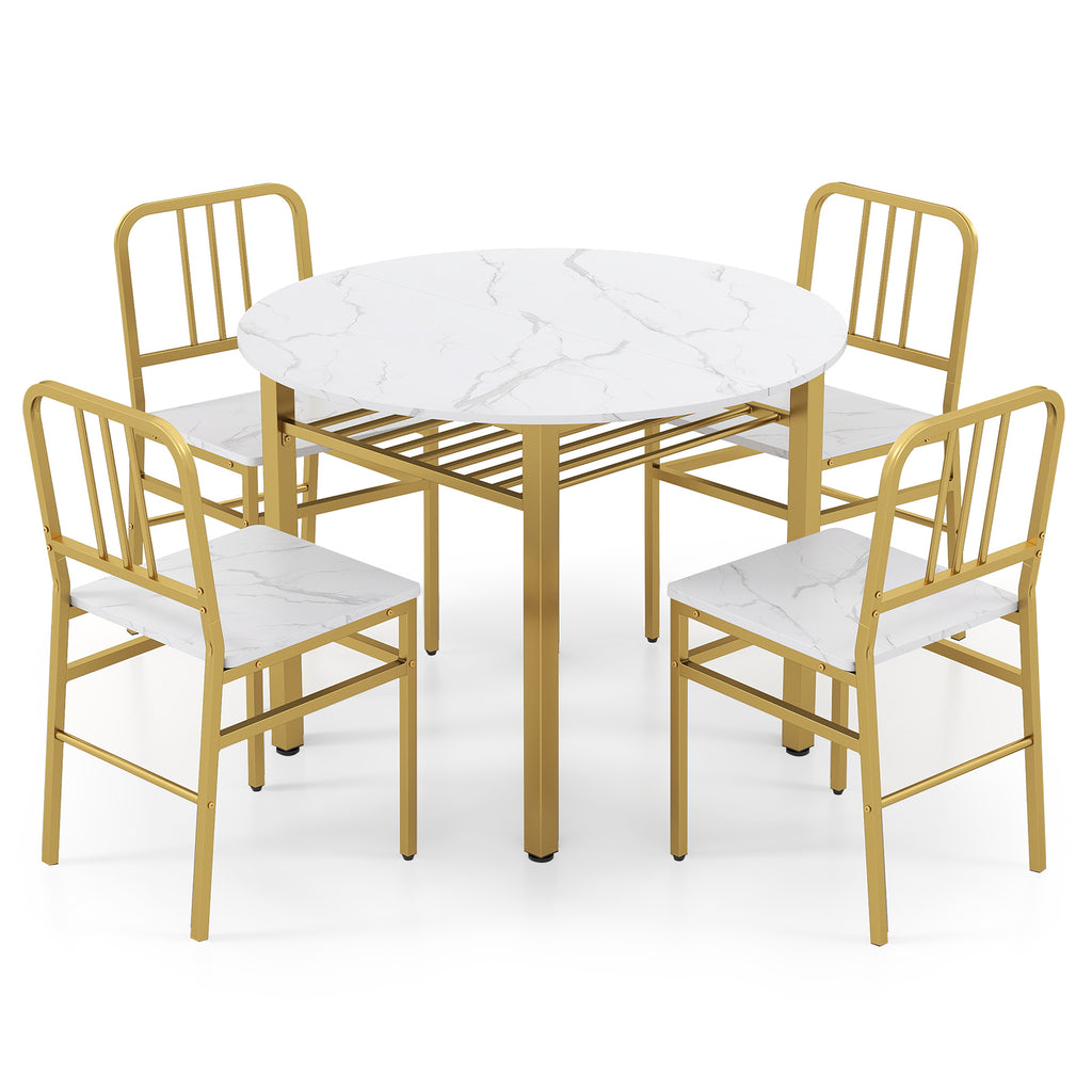 5-Piece Round Dining Table Set with Storage Shelf for Dining Room-White