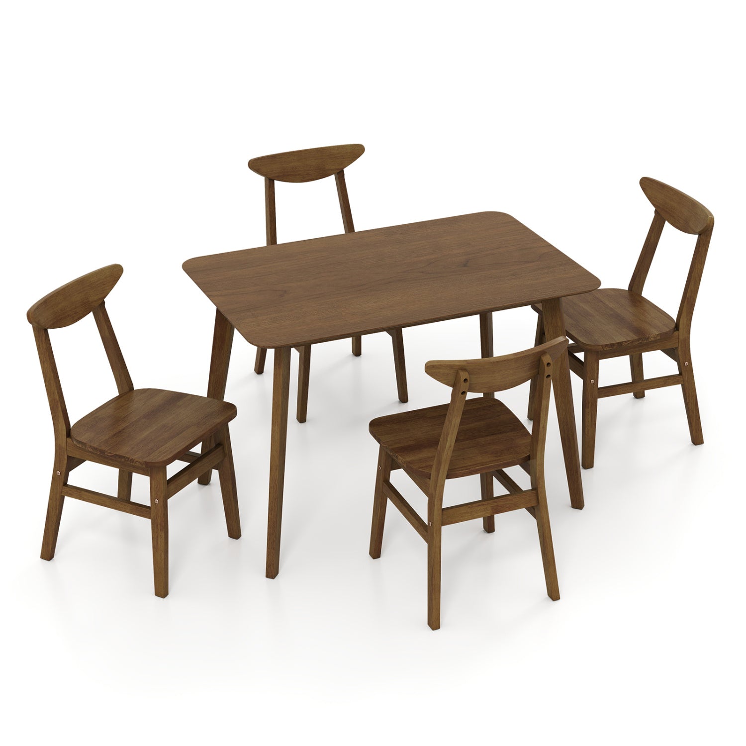 5-Piece Solid Wood Dining Table Set for Small Space-Walnut