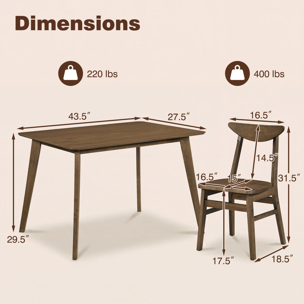 5-Piece Solid Wood Dining Table Set for Small Space-Walnut
