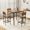 5 Pieces Industrial Dining Table Set with Counter Height Table and 4 Bar Stools-Walnut