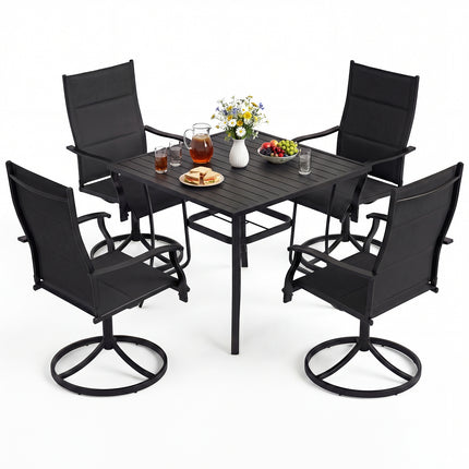 5 Pieces Outdoor Dining Set with 4 Swivel Chairs and 36 Inch Square Patio Table-Black