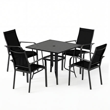 5 Pieces Patio Dining Set for 4 Outdoor Square Table and Stackable Chairs-Black