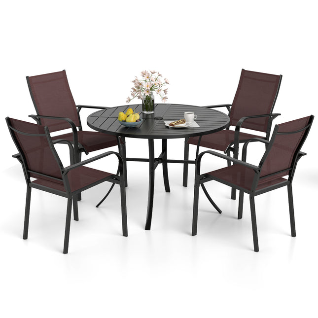 5 Pieces Patio Dining Set for 4 42.5 inch Outdoor Round Metal Table-Coffee and Black