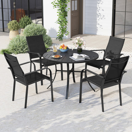 5 Pieces Patio Dining Set for 4 42.5 inch Outdoor Round Metal Table-Black