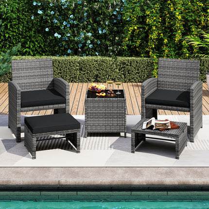 5 Pieces Patio Furniture Set PE Wicker Outdoor Lounge Chairs with 2 Ottomans-Black