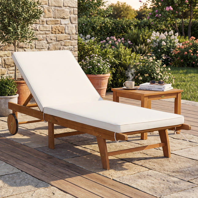 5-Position Adjustable Patio Chaise Lounge with Cushioned Comfort and Wheels