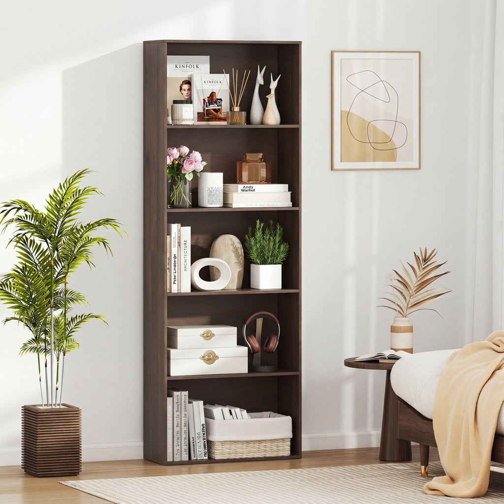 5-Tier Bookshelf Open Bookcase Freestanding Display Shelf Storage Organizer-Dark Walnut