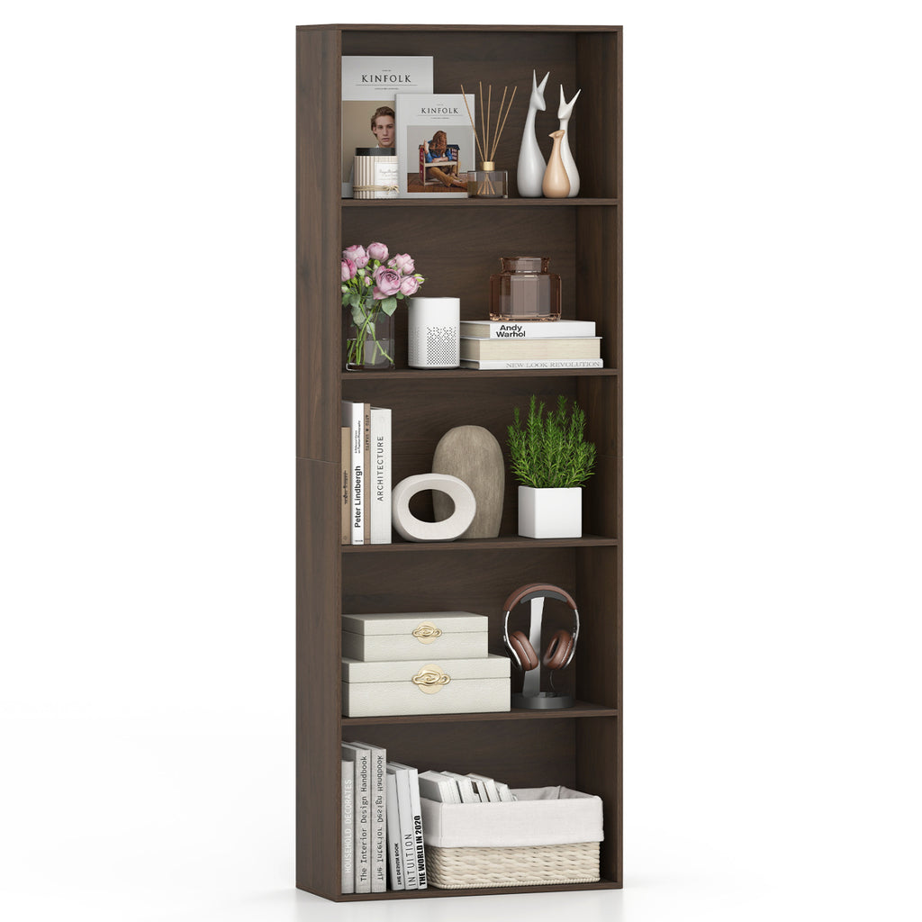 5-Tier Bookshelf Open Bookcase Freestanding Display Shelf Storage Organizer-Dark Walnut