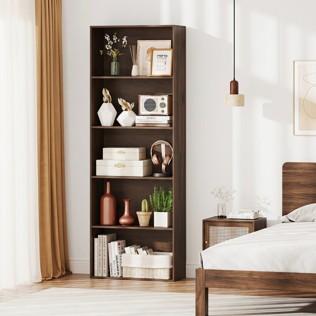 5-Tier Bookshelf Open Bookcase Freestanding Display Shelf Storage Organizer-Dark Walnut