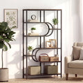 5-Tier Bookshelf Tall Etagere Bookcase with Open Storage Shelves and U Shape-Rustic Brown