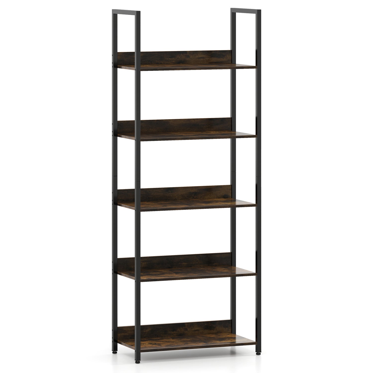 5-Tier Bookshelf Tall Wooden Open Bookcase with Back Panels-Rustic Brown