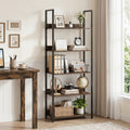 5-Tier Bookshelf Tall Wooden Open Bookcase with Back Panels-Rustic Brown