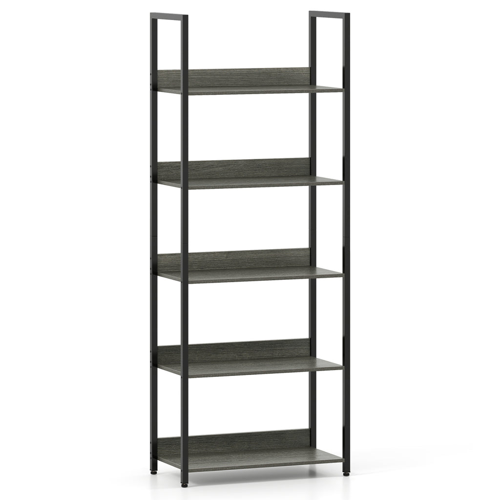 5-Tier Bookshelf Tall Wooden Open Bookcase with Back Panels-Oak