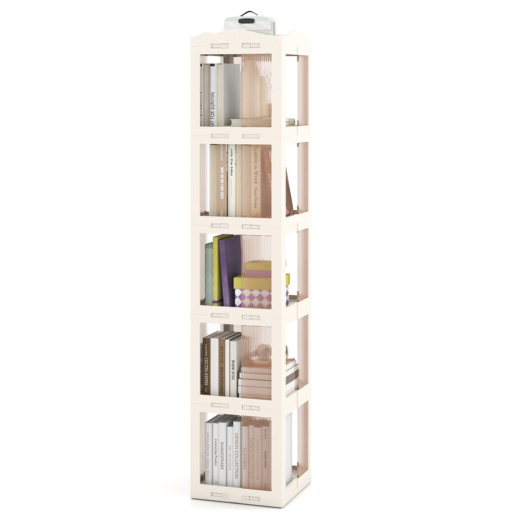 5-Tier Foldable Rotating Bookshelf 360° Spinning Bookcase with Swivel Base-White