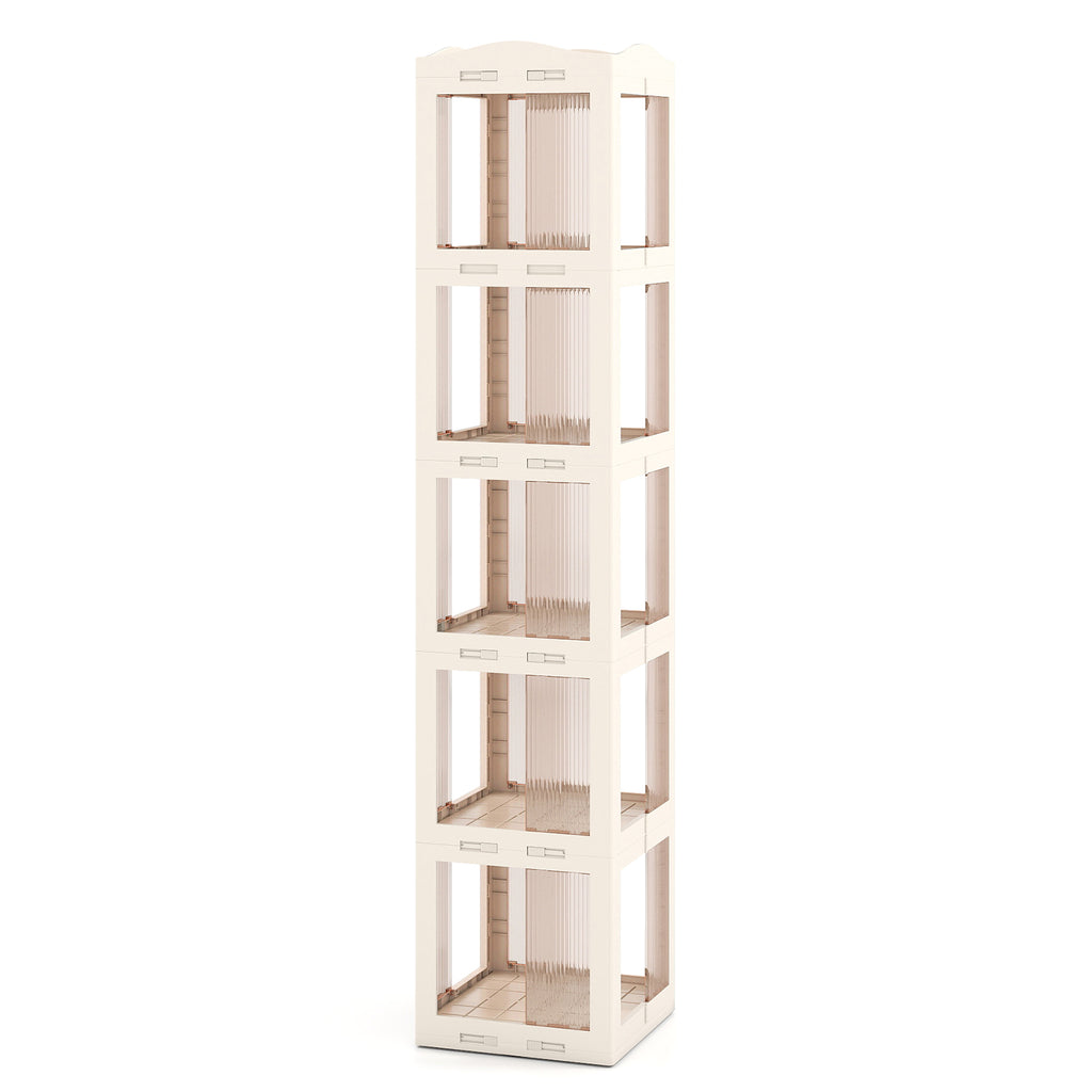 5-Tier Foldable Rotating Bookshelf 360° Spinning Bookcase with Swivel Base-White