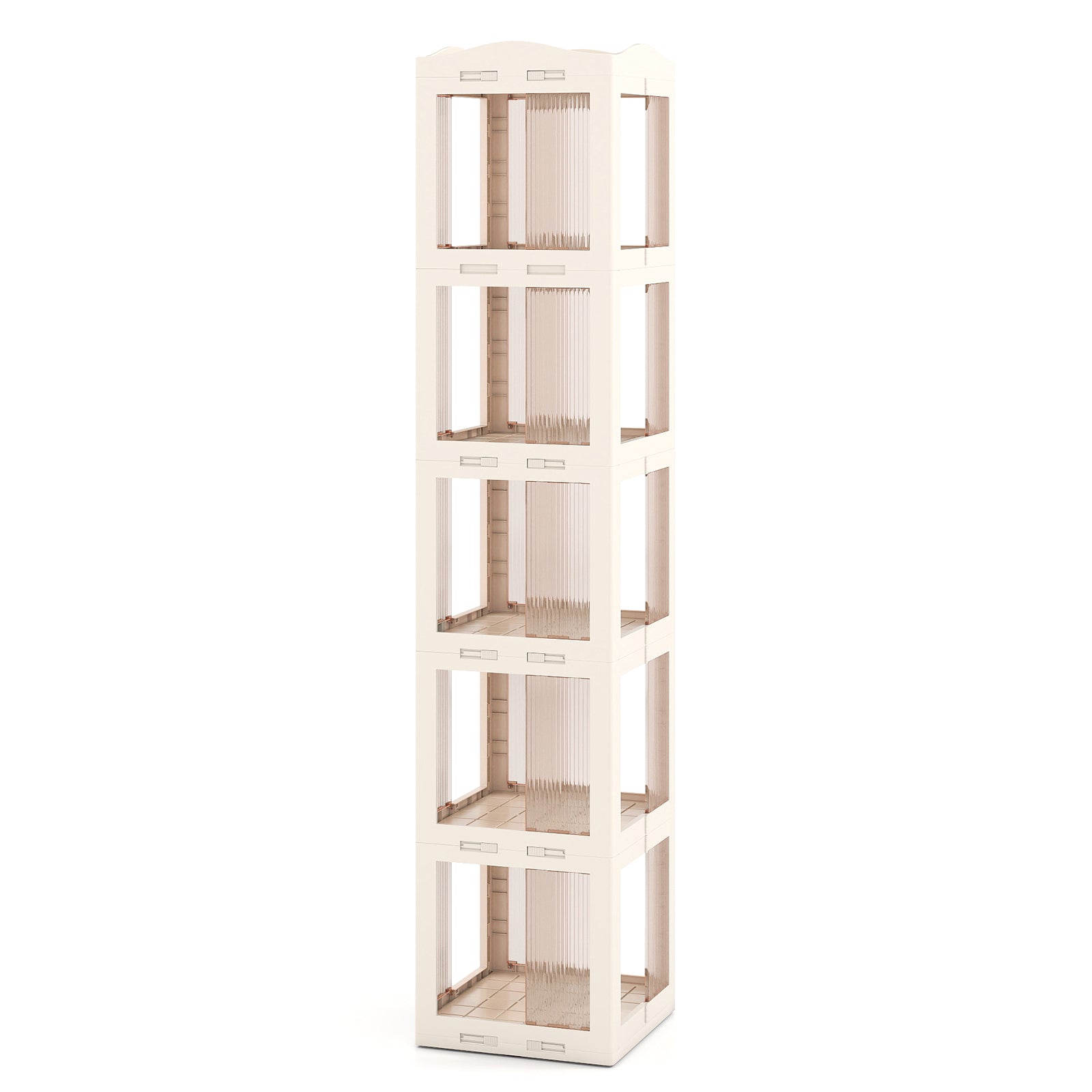 5-Tier Foldable Rotating Bookshelf 360° Spinning Bookcase with Swivel Base-White