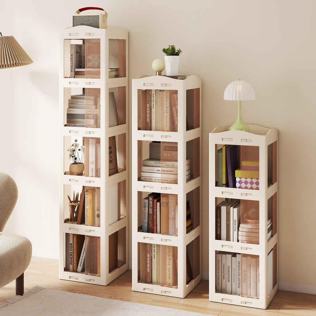 5-Tier Foldable Rotating Bookshelf 360° Spinning Bookcase with Swivel Base-White