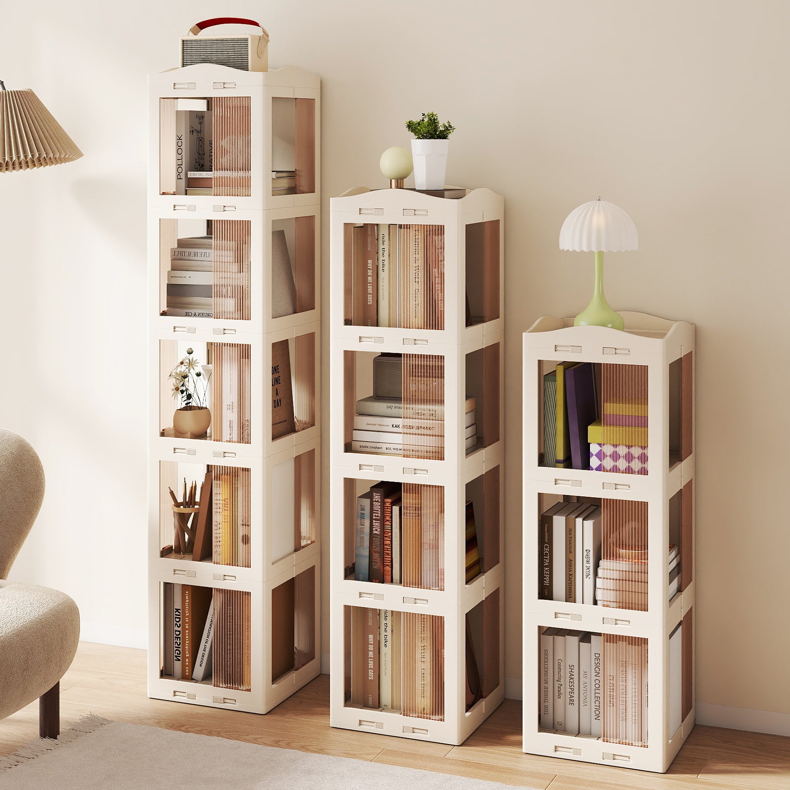 5-Tier Foldable Rotating Bookshelf 360° Spinning Bookcase with Swivel Base-White