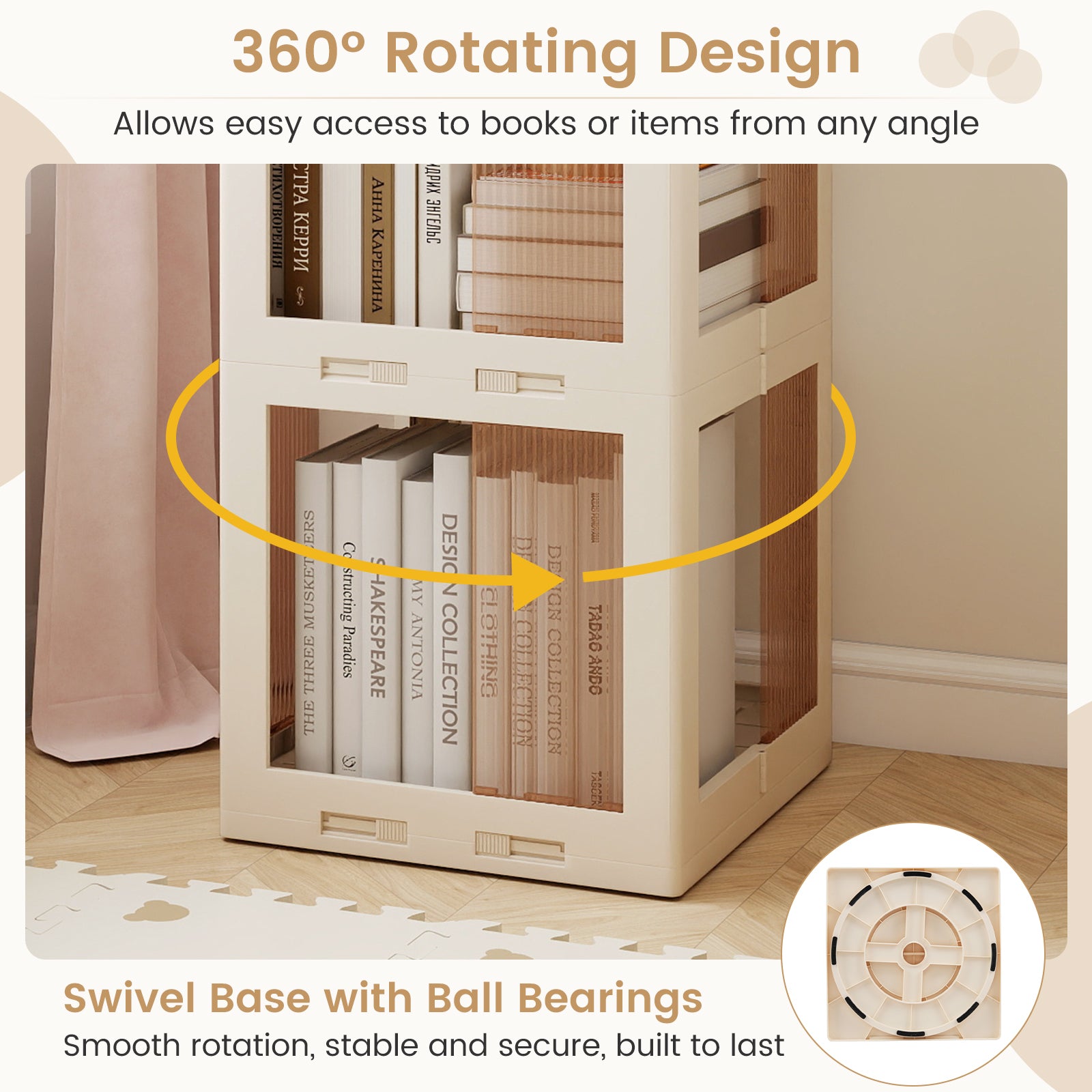 5-Tier Foldable Rotating Bookshelf 360° Spinning Bookcase with Swivel Base-White