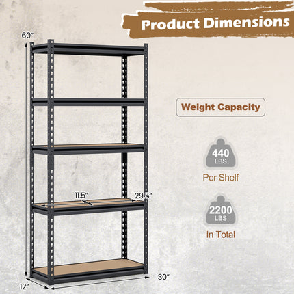 5-Tier Garage Shelving Unit 2200 LBS Heavy Duty Metal Storage Shelves-Set of 2
