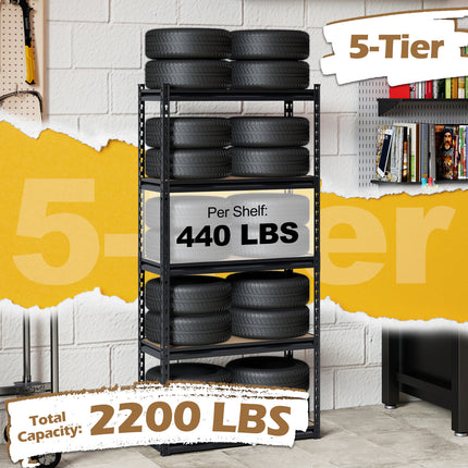 5-Tier Garage Shelving Unit 2200 LBS Heavy Duty Metal Storage Shelves-Set of 2