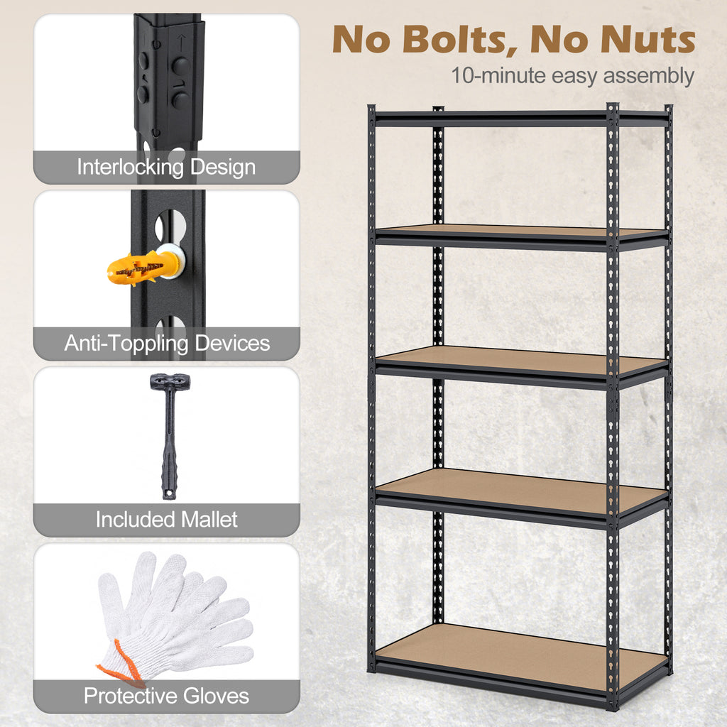Lot de 3 - Étagères de garage à 5 niveaux - Capacité 1000 kg - Métal - Rangement - Étagères utilitaires réglables