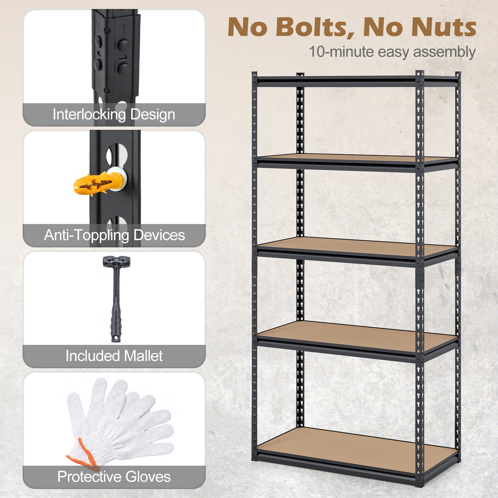 Étagère de garage à 5 niveaux 2200 LBS Étagères de rangement en métal Étagère utilitaire réglable - Lot de 4