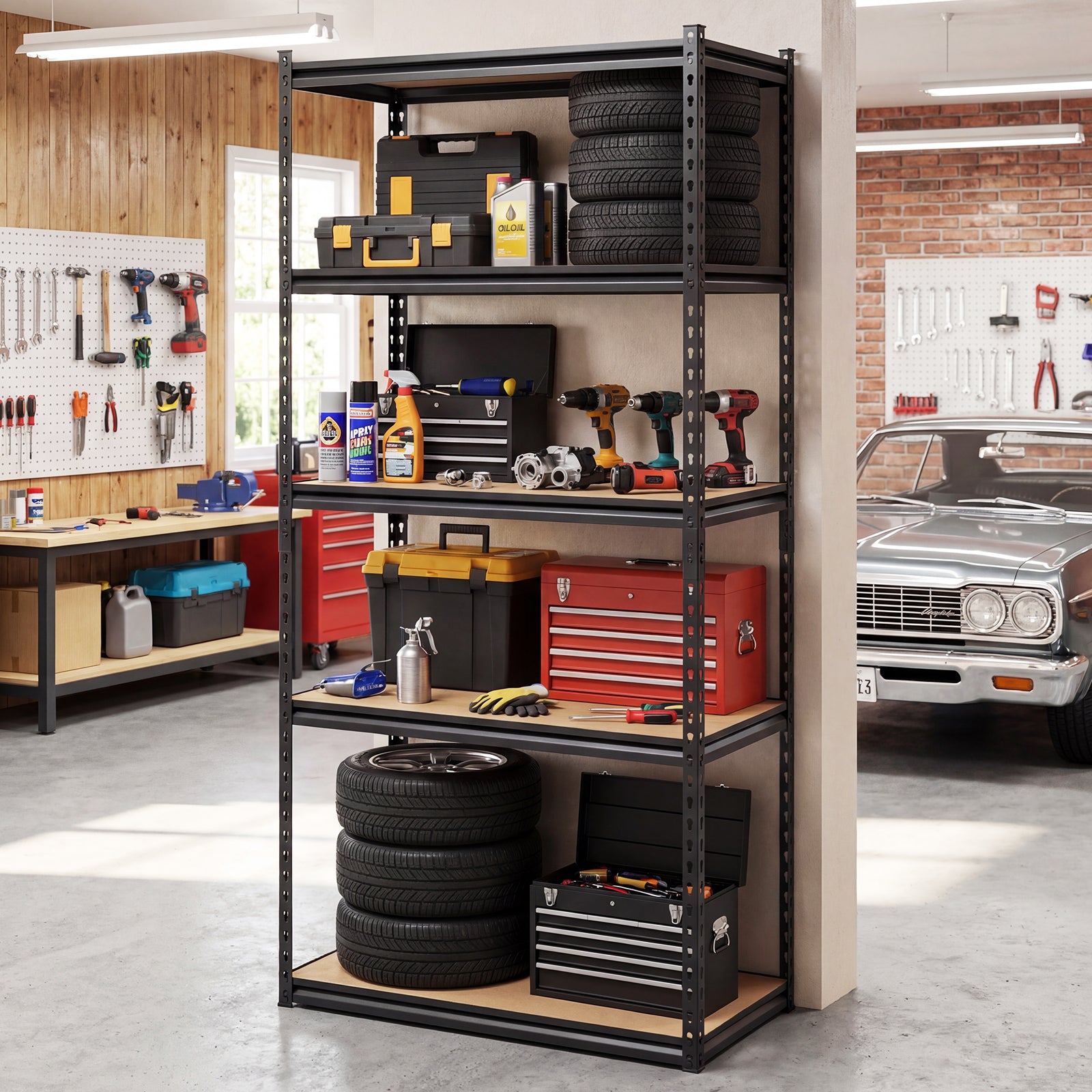 Étagère de garage à 5 niveaux 2200 LBS Étagères de rangement en métal, rayonnage utilitaire réglable - 1 pièce