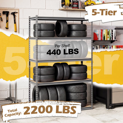 5-Tier Garage Shelving Unit 2200 LBS Metal Storage Shelves Adjustable Utility Rack for Warehouse-Set of 3