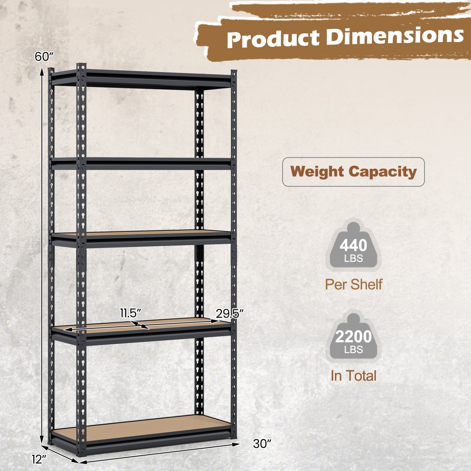 5-Tier Garage Shelving Unit 2200 LBS Heavy Duty Metal Storage Shelves-Set of 2