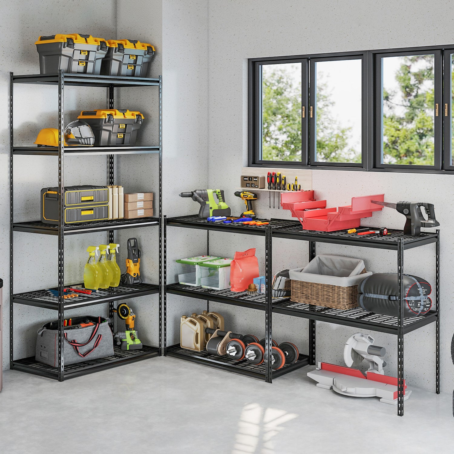 5-Tier Heavy-Duty Metal Shelving Unit with Adjustable Wire Rack Set of 2