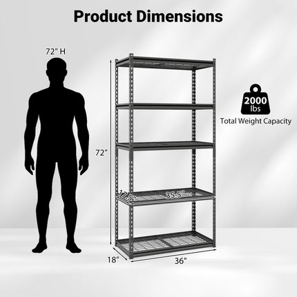 5-Tier Heavy-Duty Metal Shelving Unit with Adjustable Wire Rack Set of 1