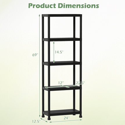5-Tier Heavy-Duty Plastic Storage Shelves Freestanding Garage Shelving Unit