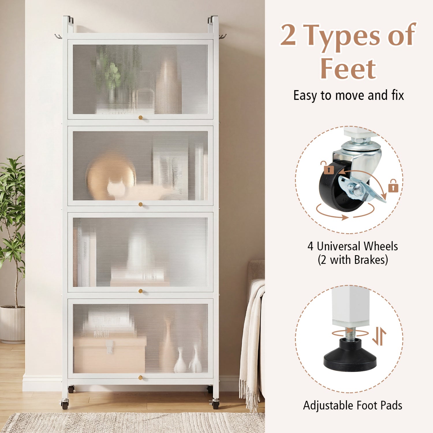5-Tier Kitchen Baker's Rack with Flip-up PC Doors-White