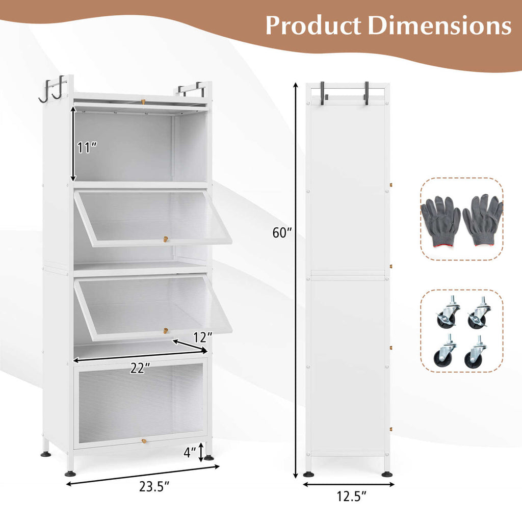 5-Tier Kitchen Baker's Rack with Flip-up PC Doors-White