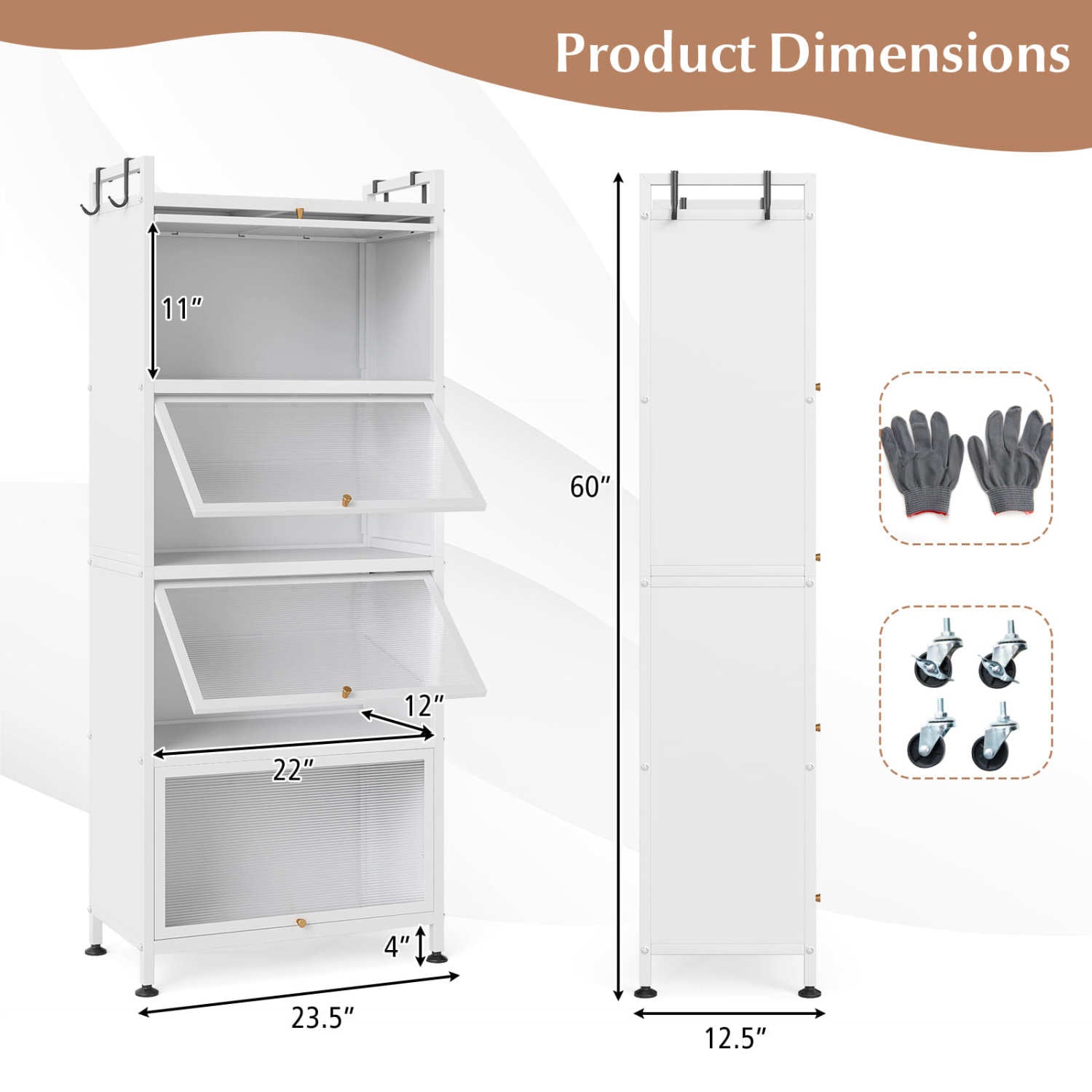 5-Tier Kitchen Baker's Rack with Flip-up PC Doors-White