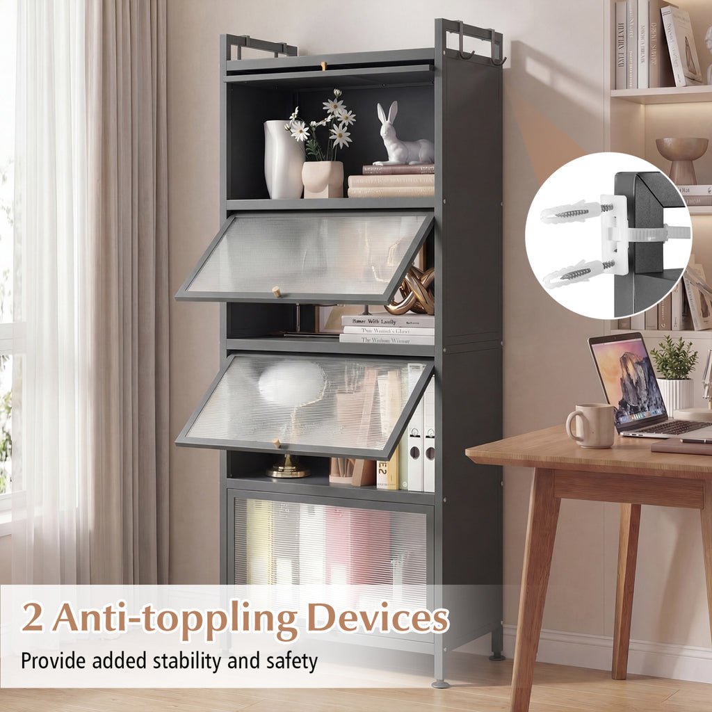 5-Tier Kitchen Baker's Rack with Flip-up PC Doors-Gray
