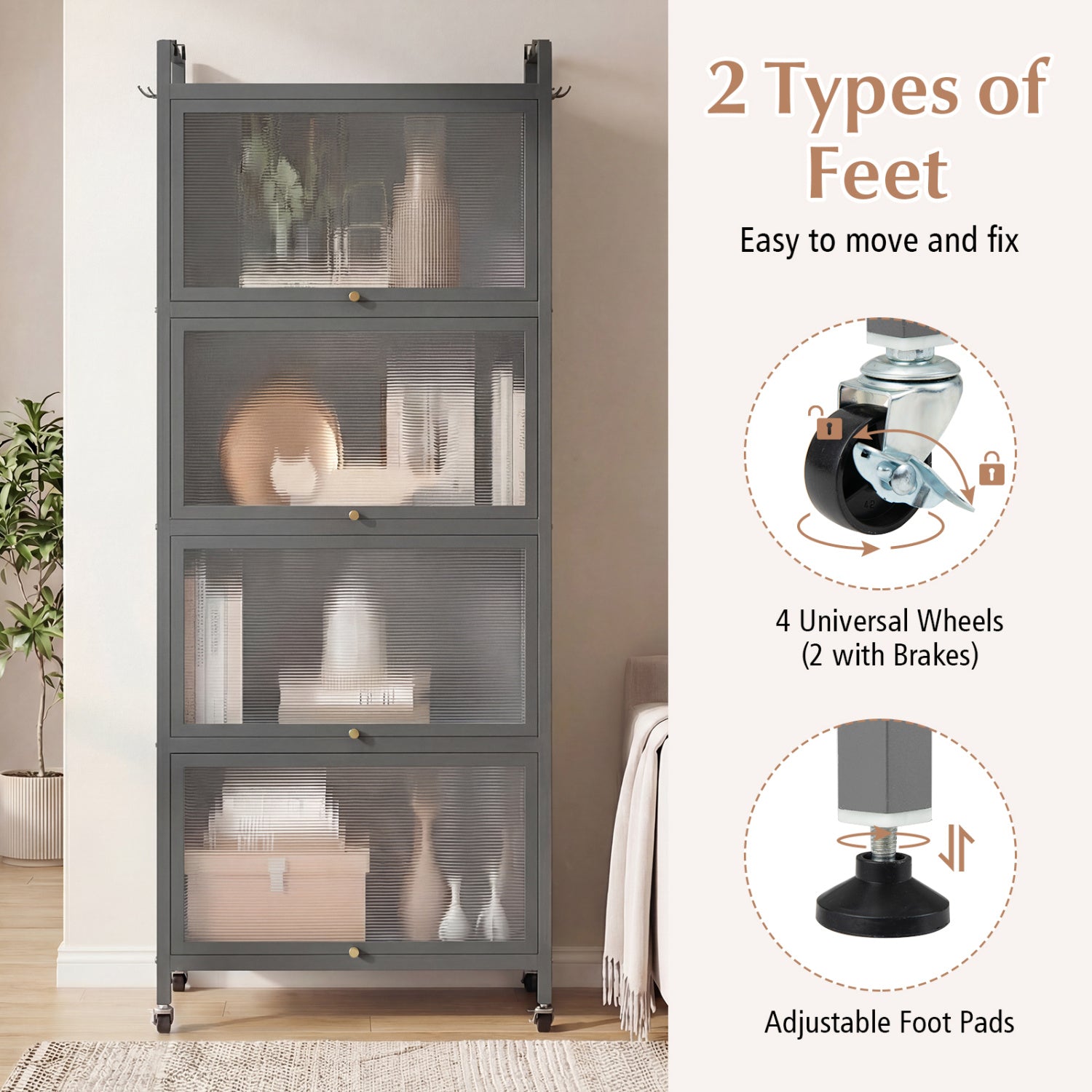 5-Tier Kitchen Baker's Rack with Flip-up PC Doors-Gray