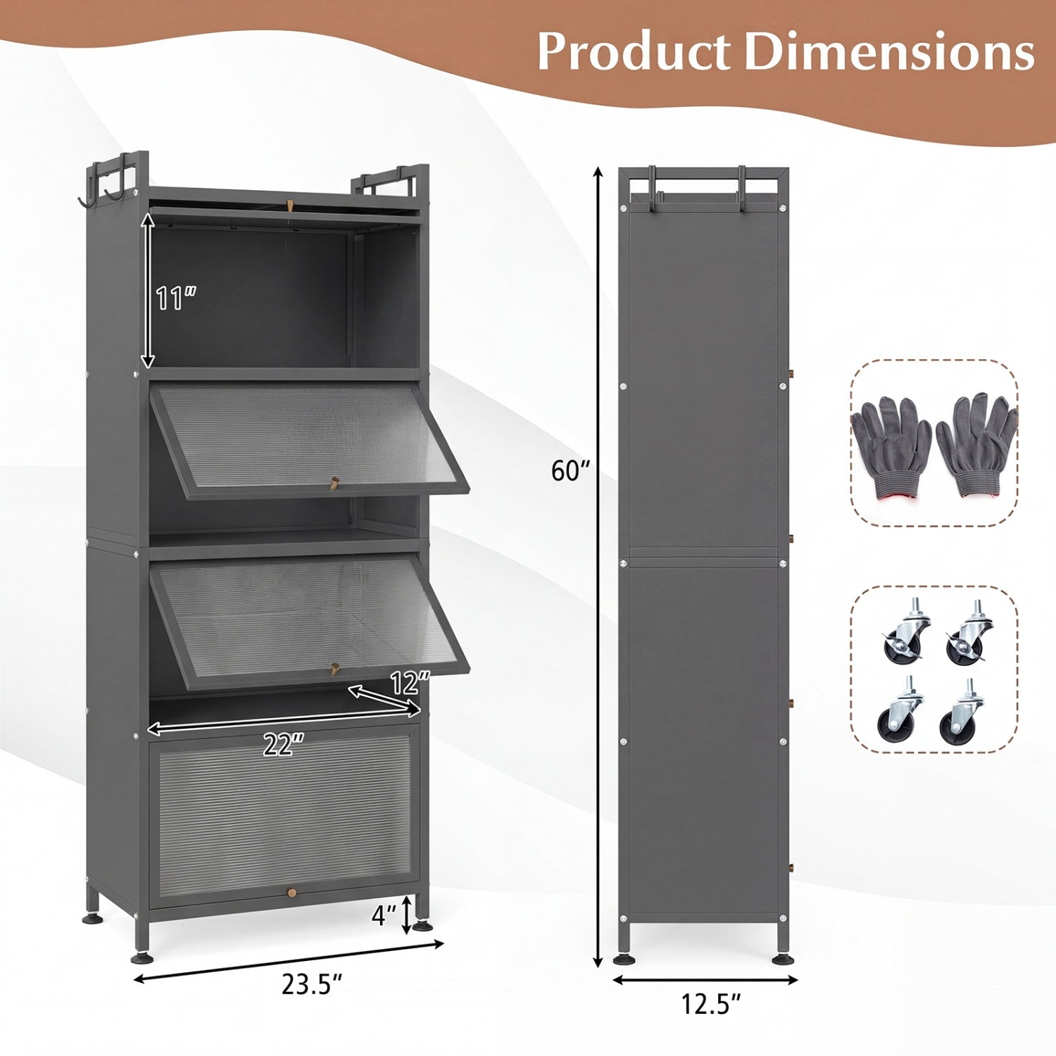 5-Tier Kitchen Baker's Rack with Flip-up PC Doors-Gray